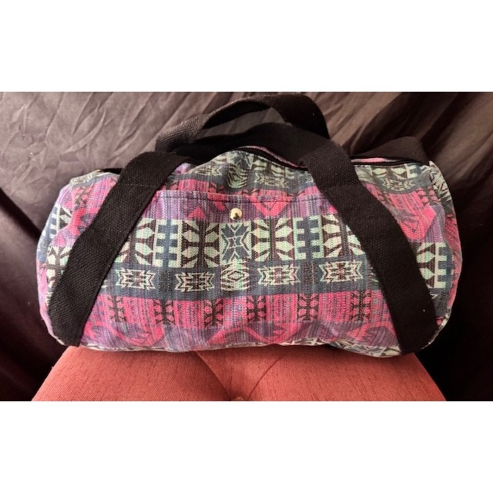 Vintage Southwestern Tapestry Duffel Geometric Woven Weekend Travel Bag